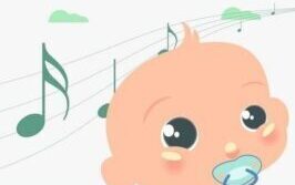 An illustration of a baby with musical notes in the background
